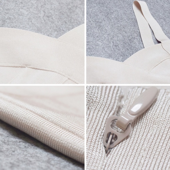 NEW! DESIGNER COUTURE BEIGE BANDAGE DRESS COCKTAIL TAN NUDE CLASSIC NUDE DRESS - Picture 7 of 10